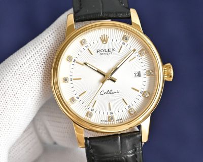 Rolex Geneve Cellini 8215 Movement 40mm 316L Steel 48h 100m Waterproof YG Case Watch